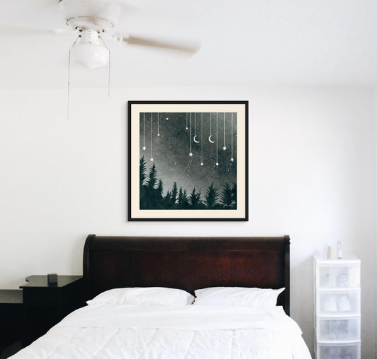 "Monochrome Dream" Fine Art print of Trees and Moon and Stars