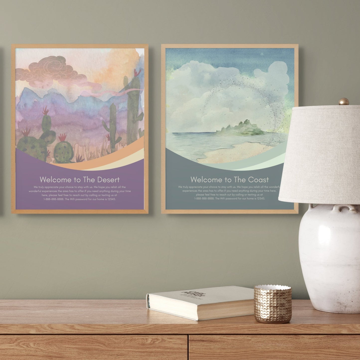 "Watercolor Welcome"  Personalized Welcome Sign for Airbnb Vacation Rental Homes Vista Nuovo Fine Art Prints by Juliana2me