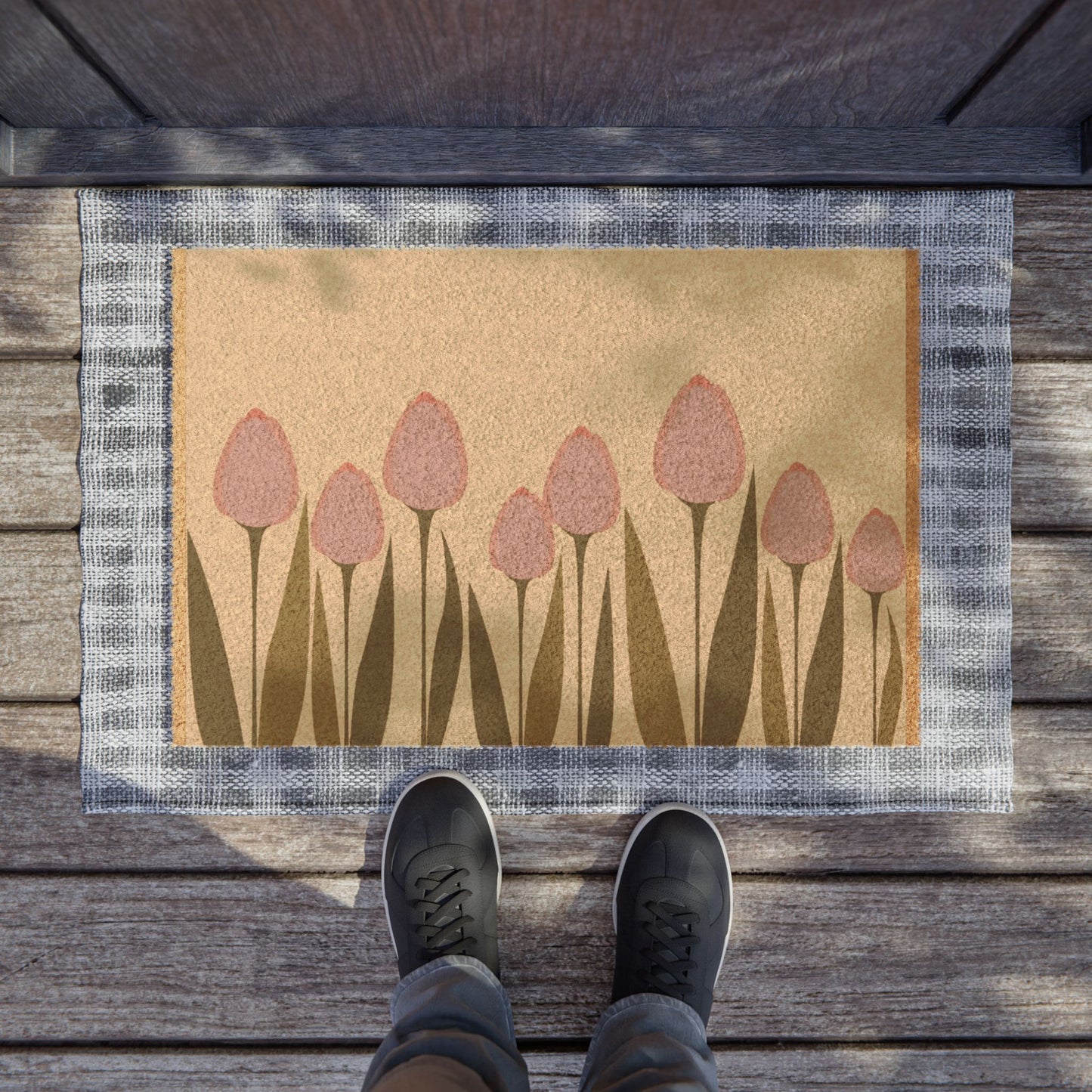 Tulips Mid-Century Modern Floral Welcome Doormat - Airbnb/Vrbo/Homeaway Home Entry Matt Vista Nuovo Fine Art Prints by Juliana2me