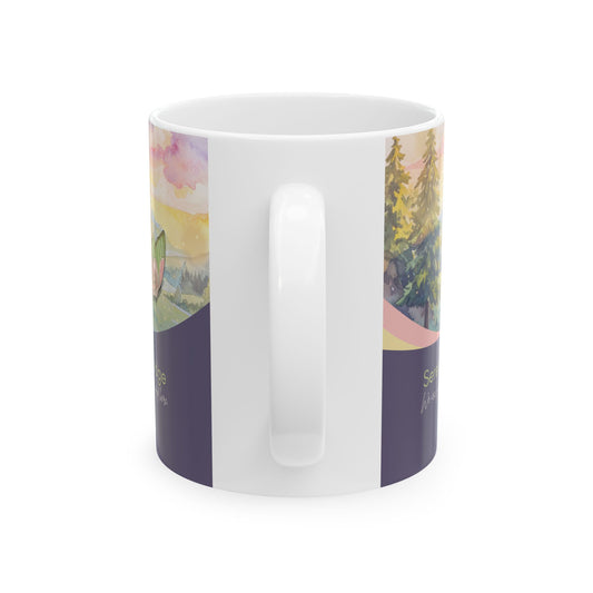 Nature-Inspired Ceramic Mug — Watercolor Sunset & Mountain Scenic Coffee Cup (11oz, 15oz)