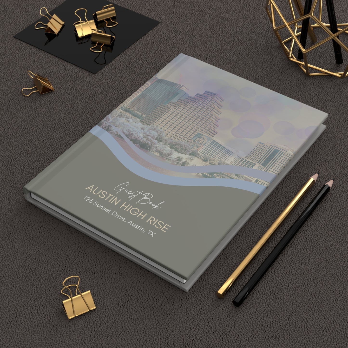 Guest Book Journal Austin TX Skyline Airbnb Boutique Hotel B&B Custom Address Thank You Logo Vista Nuovo Fine Art Prints by Juliana2me