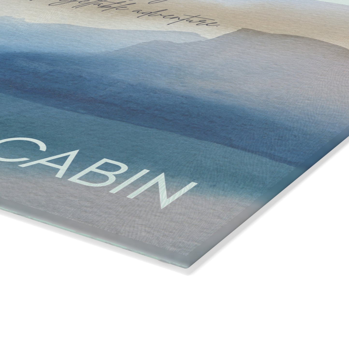 Yosemite Cabin Glass Cutting Board — Scenic Mountain Kitchen Chopping Board with Inspirational Quote Vista Nuovo Fine Art Prints by Juliana2me