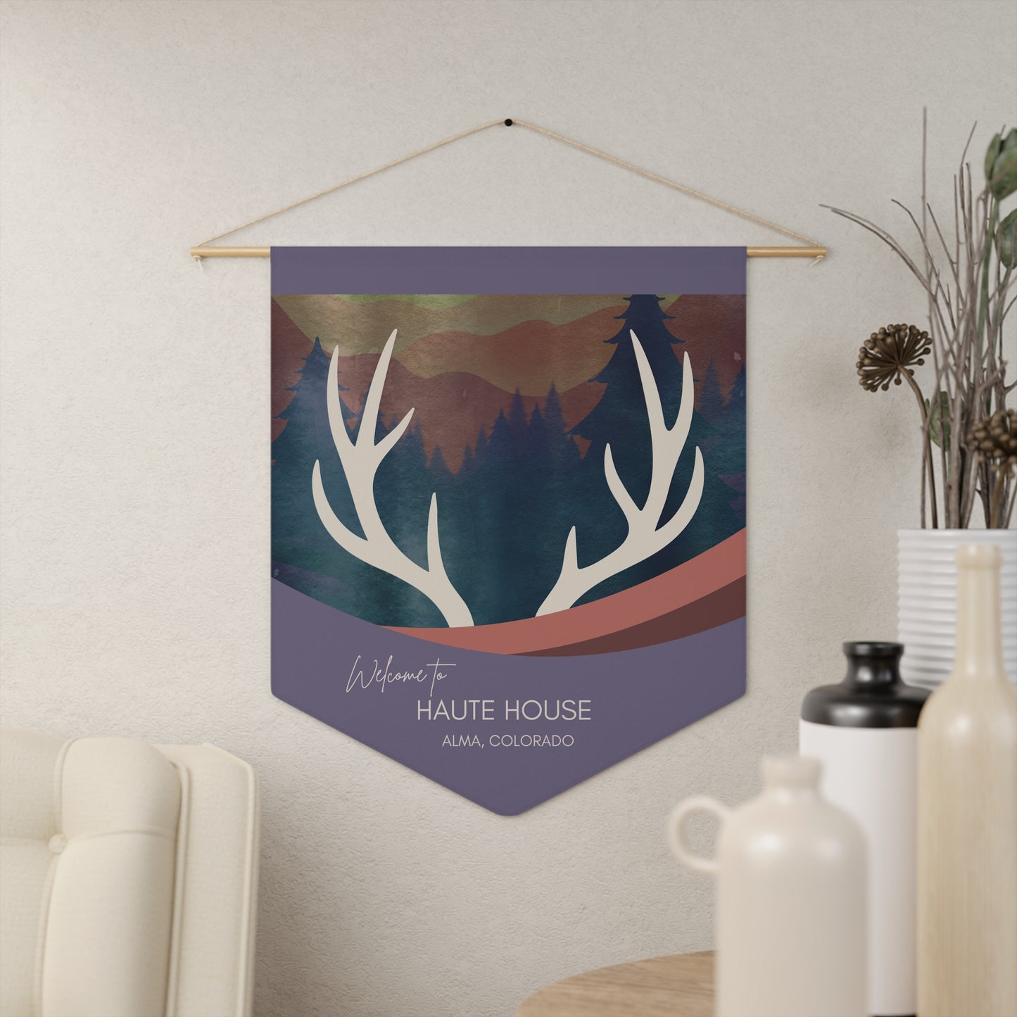 Antler Mountain Pennant — Personalized Welcome House Wall Banner Vista Nuovo Fine Art Prints by Juliana2me