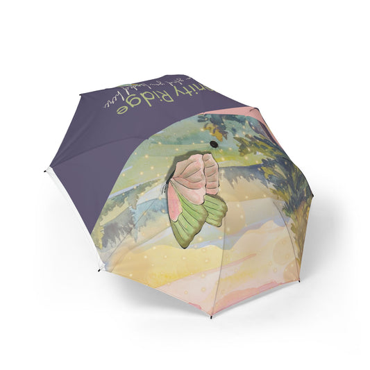 Floral Butterfly Foldable Umbrella — Semi‑Automatic Compact Rain Umbrella