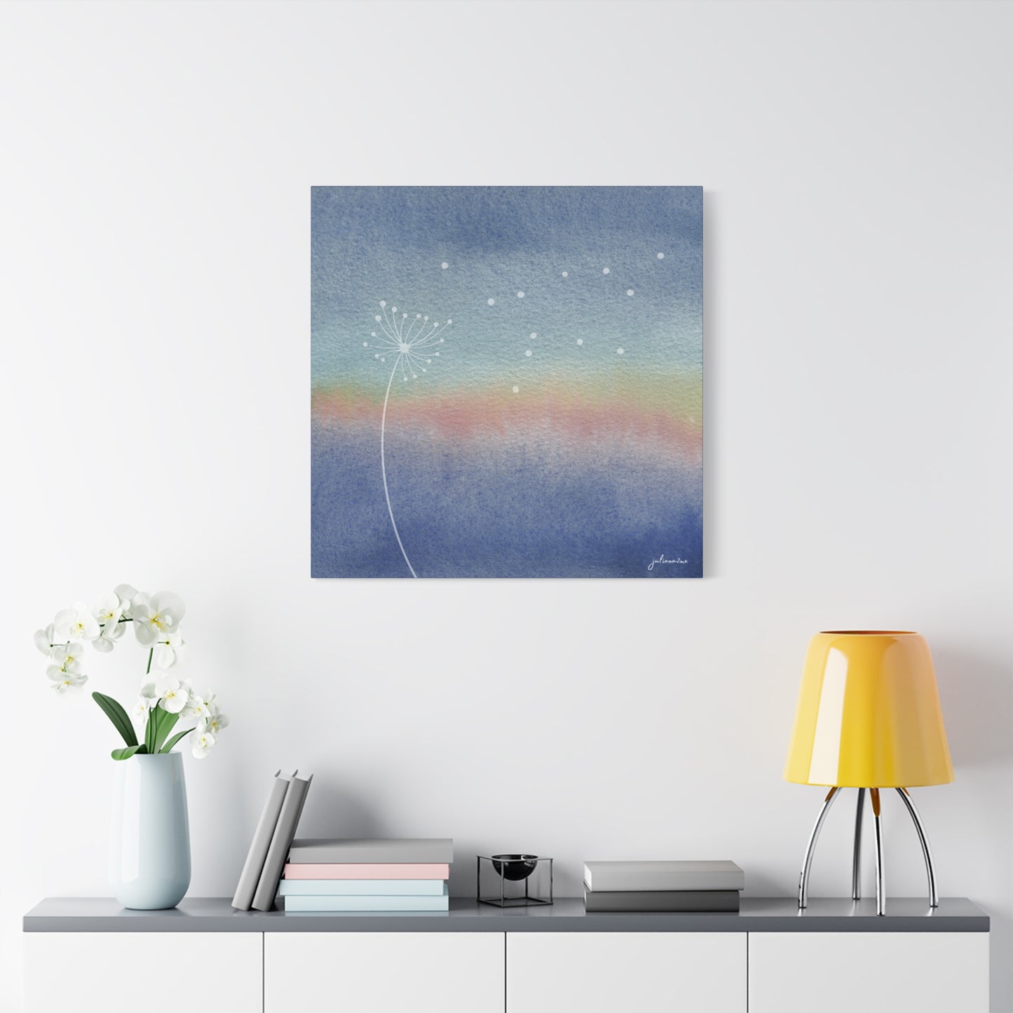Almost Dandelion, Dreamy Canvas Wall Art, Watercolor Decor, Nature Inspired Home Decor, Wall Hanging Artwork for Airbnb Vacation Rental Homes Vista Nuovo Fine Art Prints by Juliana2me