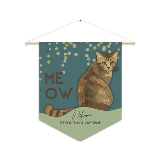 Cat “Meow” Welcome Pennant — Personalized Home Address Banner