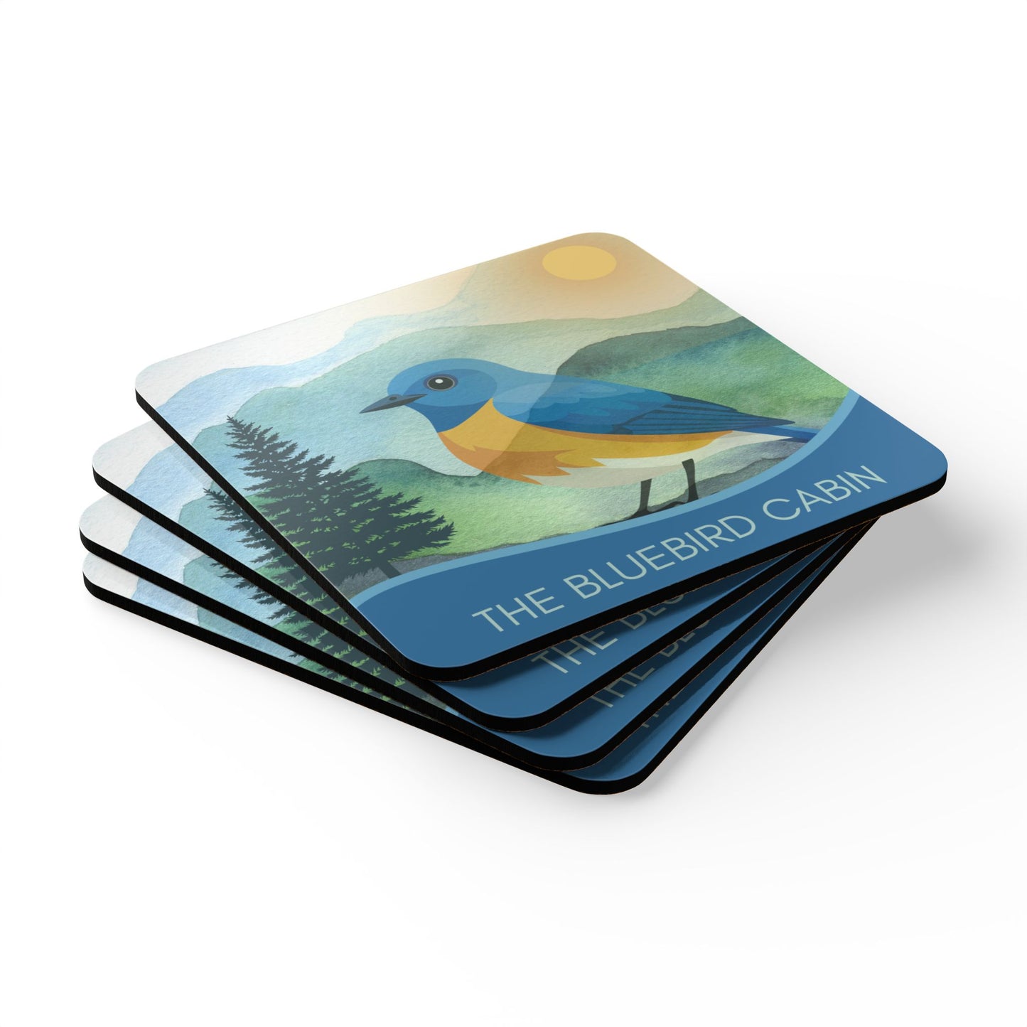 Bluebird Cabin Cork Coaster Set – Rustic Nature Drink Coasters Vista Nuovo Fine Art Prints by Juliana2me