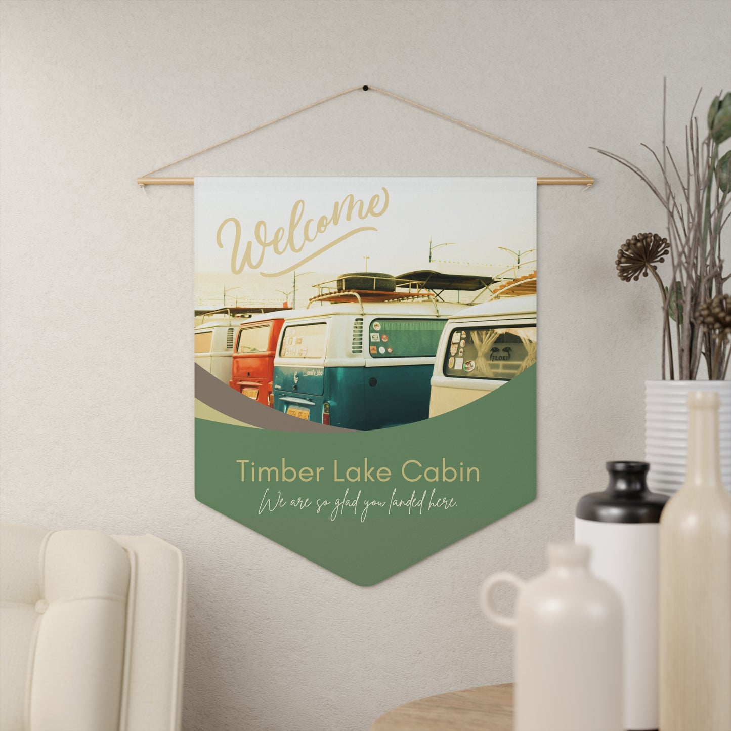 Pennant Sign - Camper Van Vibes Vintage Travel Theme Welcome Sign Vista Nuovo Fine Art Prints by Juliana2me