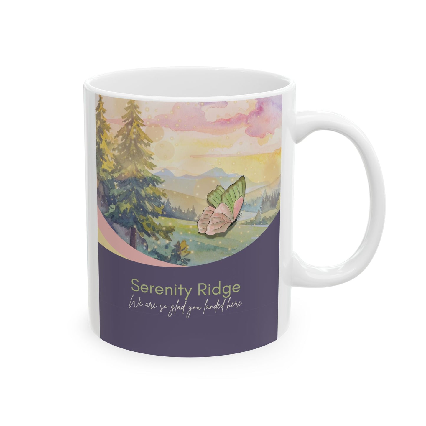 Nature-Inspired Ceramic Mug — Watercolor Sunset & Mountain Scenic Coffee Cup (11oz, 15oz) Vista Nuovo Fine Art Prints by Juliana2me