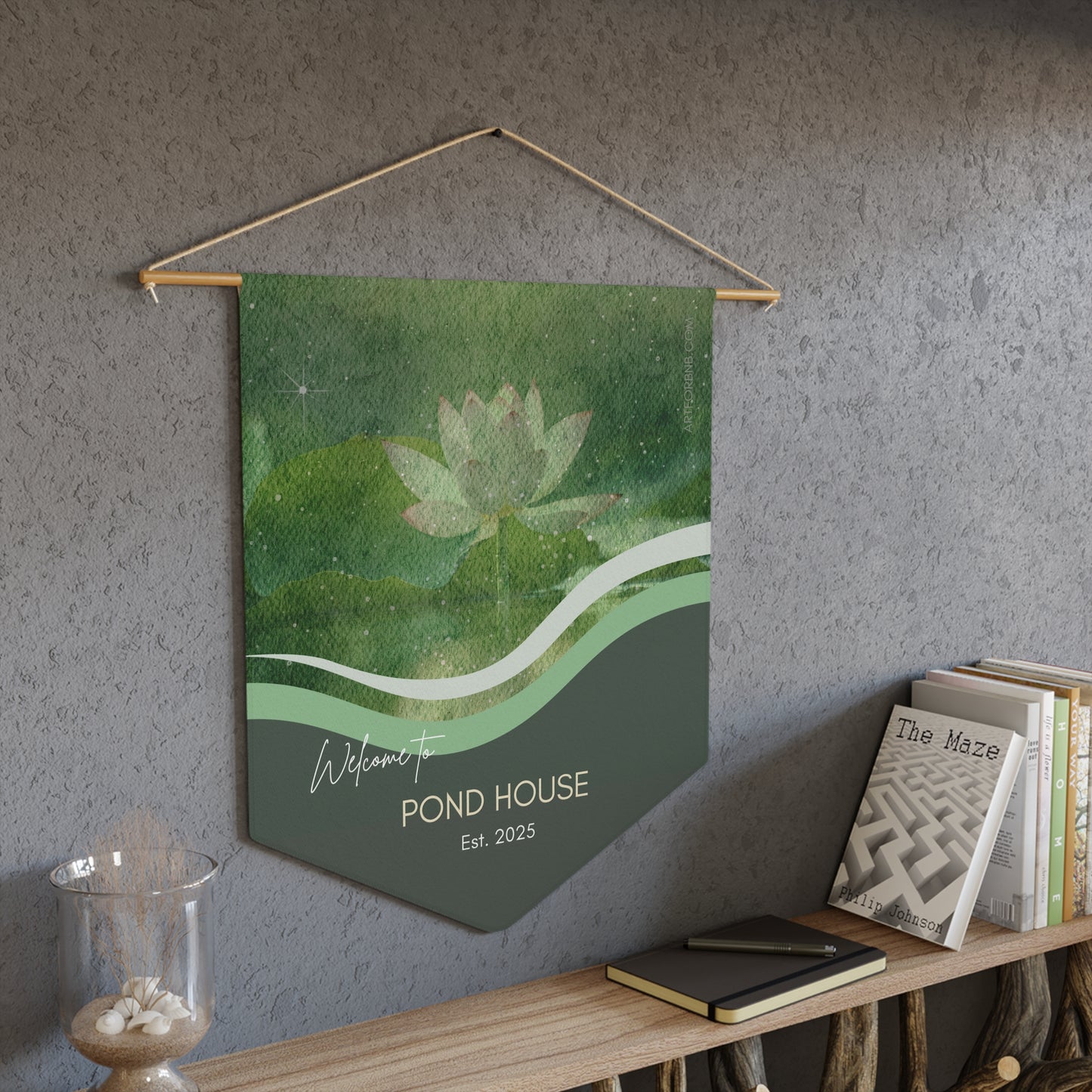Pennant Wall Decor, Personalized Pond Theme for Airbnb Hosts Vista Nuovo Fine Art Prints by Juliana2me