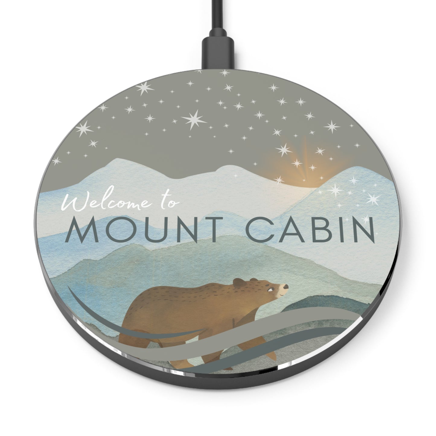 Wireless Charger - Mountain Bear Design Charging Pad for Your Airbnb Cabin Vista Nuovo Fine Art Prints by Juliana2me