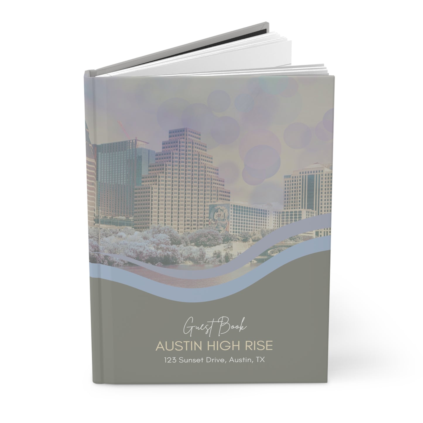 Guest Book Journal Austin TX Skyline Airbnb Boutique Hotel B&B Custom Address Thank You Logo Vista Nuovo Fine Art Prints by Juliana2me