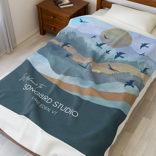 Songbird Studio Velveteen Plush Blanket — Scenic Bird Flock Design, Cozy Throw for Home, Gifts & Retreats