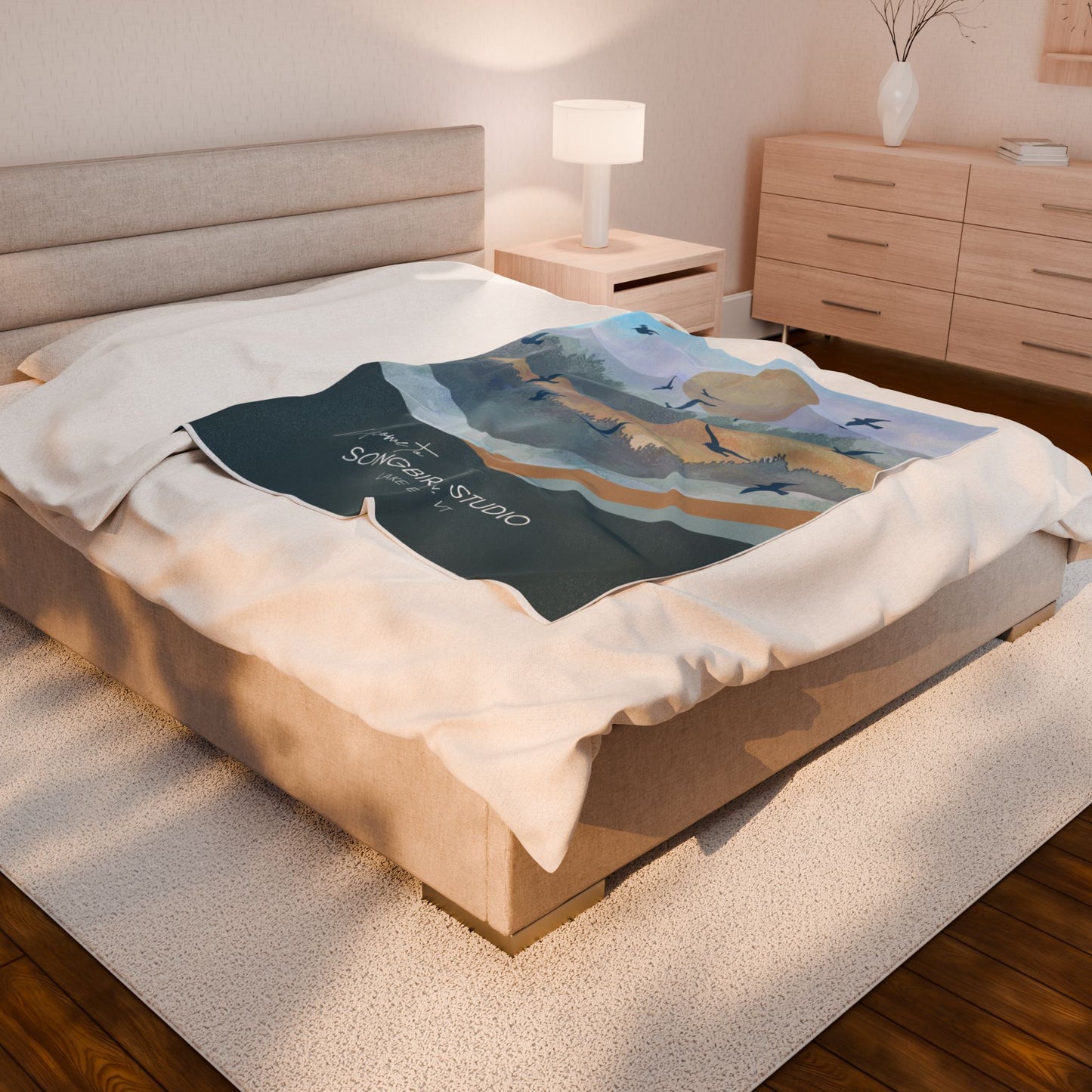 Songbird Studio Velveteen Plush Blanket — Scenic Bird Flock Design, Cozy Throw for Home, Gifts & Retreats Vista Nuovo Fine Art Prints by Juliana2me
