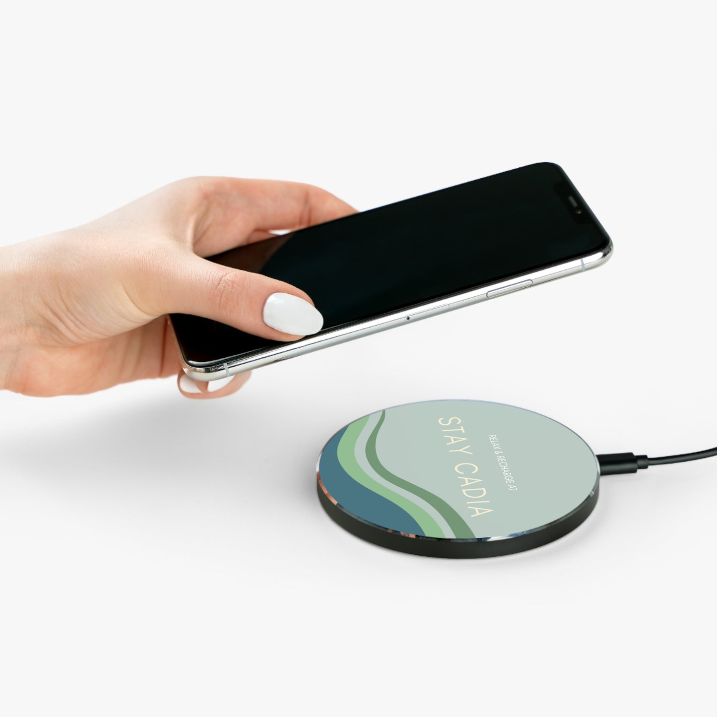 Modern Wireless Charger with Relaxation Design, Fast Charging Pad, Home Office Decor, Gift for Tech Lovers, Stay Cadia Inspired Vista Nuovo Fine Art Prints by Juliana2me