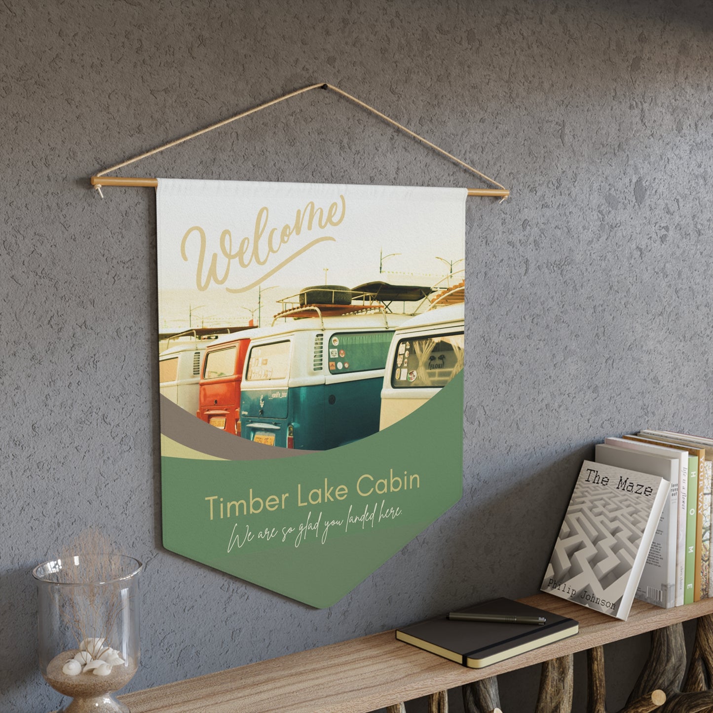 Pennant Sign - Camper Van Vibes Vintage Travel Theme Welcome Sign Vista Nuovo Fine Art Prints by Juliana2me