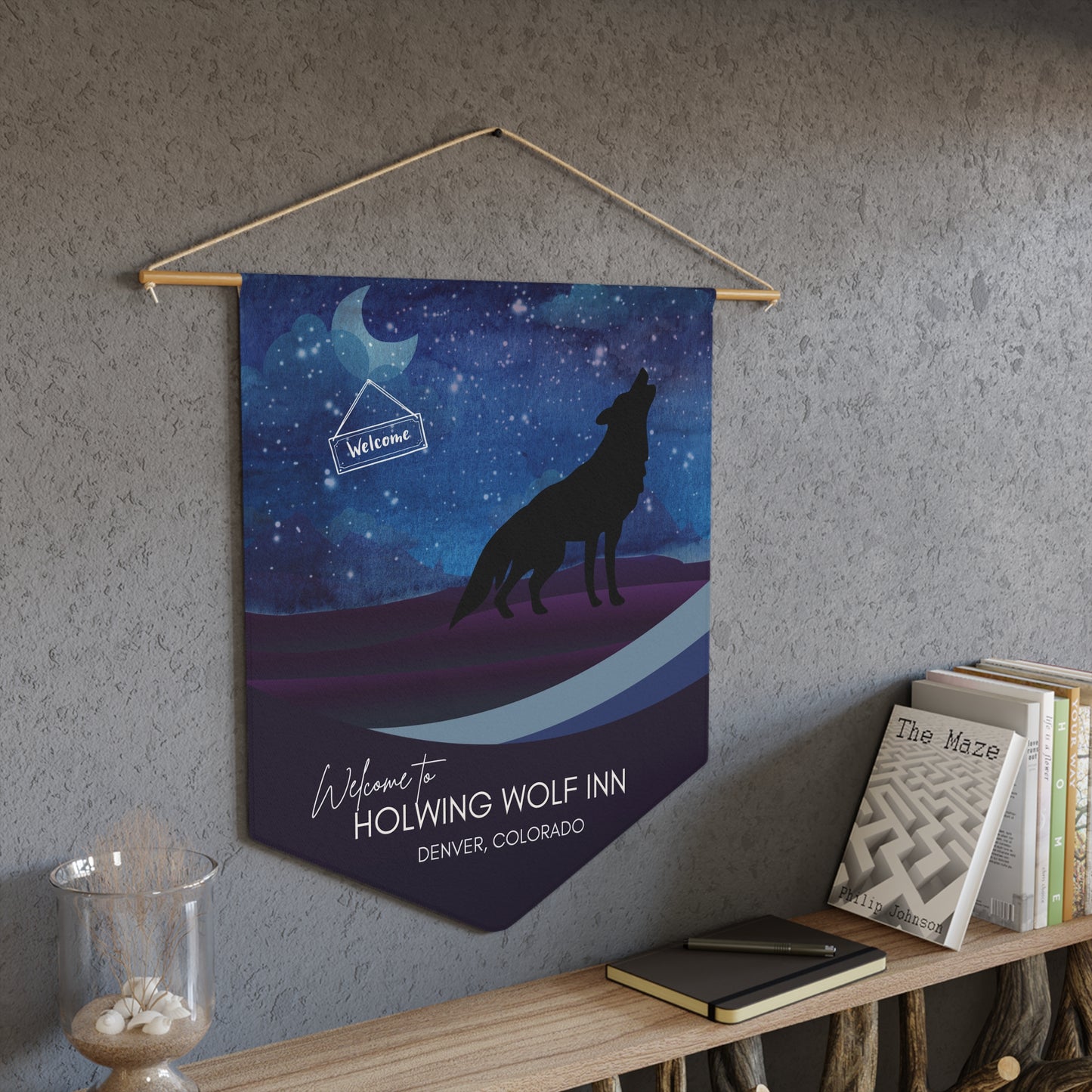 Welcome to Howling Wolf Inn Pennant, Wolf Decor, Wall Hanging, Rustic Home Decor, Unique Gifts for Home, Cabin Decor Vista Nuovo Fine Art Prints by Juliana2me