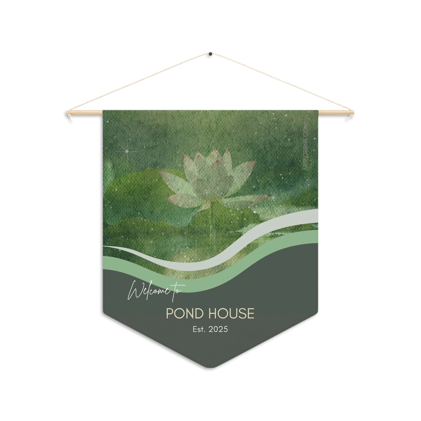 Pennant Wall Decor, Personalized Pond Theme for Airbnb Hosts Vista Nuovo Fine Art Prints by Juliana2me