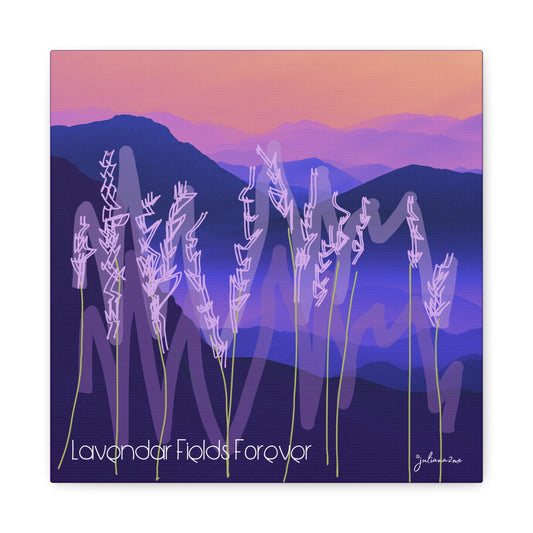 Lavendar Fields Forever, Graphic Canvas Print, Bold and Colorful for a Statement in Your Vacation Rental Home