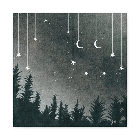 Monochrome Dream, Moonlit Forest Canvas Art | Night Sky Wall Decor, Celestial Artwork, Art for Nature Lovers, Starry Night Vacation Home Decor