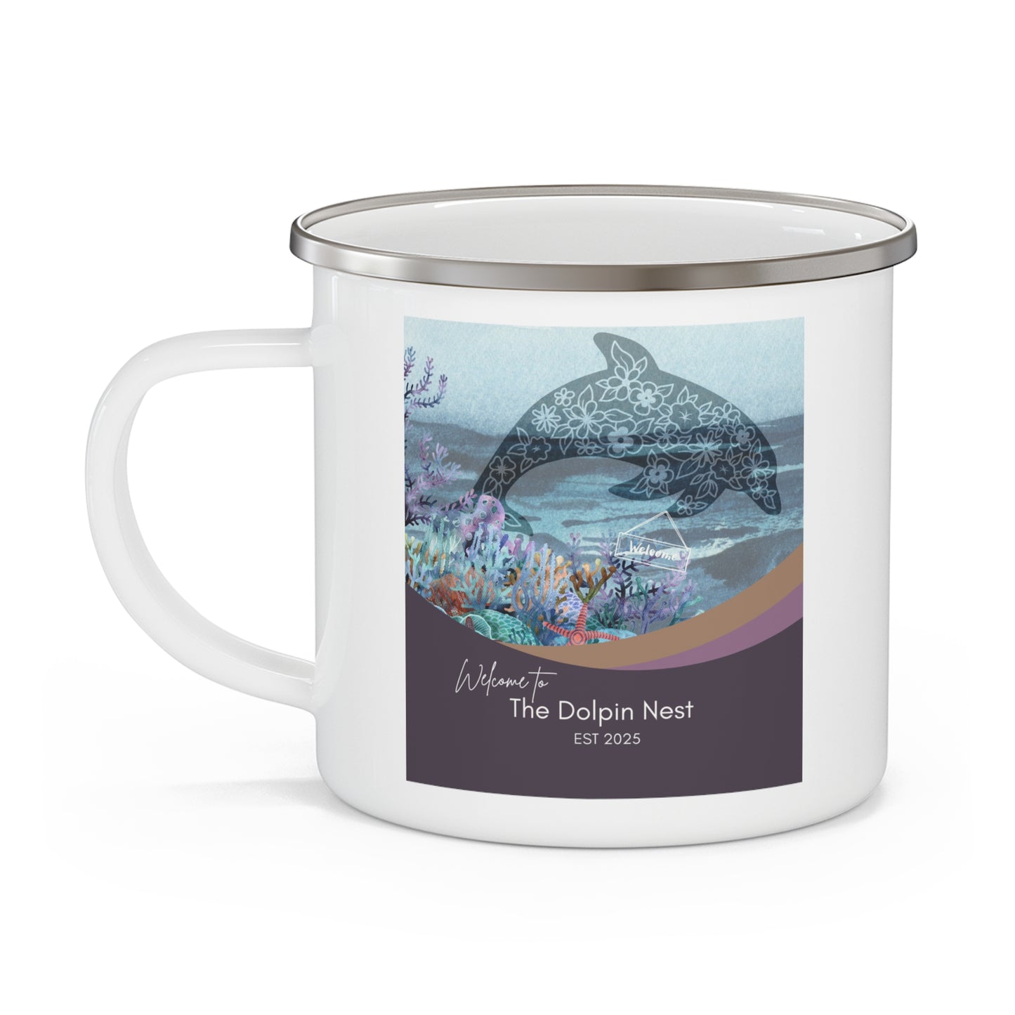 Thank You, Guest Appreciation, Enamel Camping Mug Hostess Gift Vista Nuovo Fine Art Prints by Juliana2me