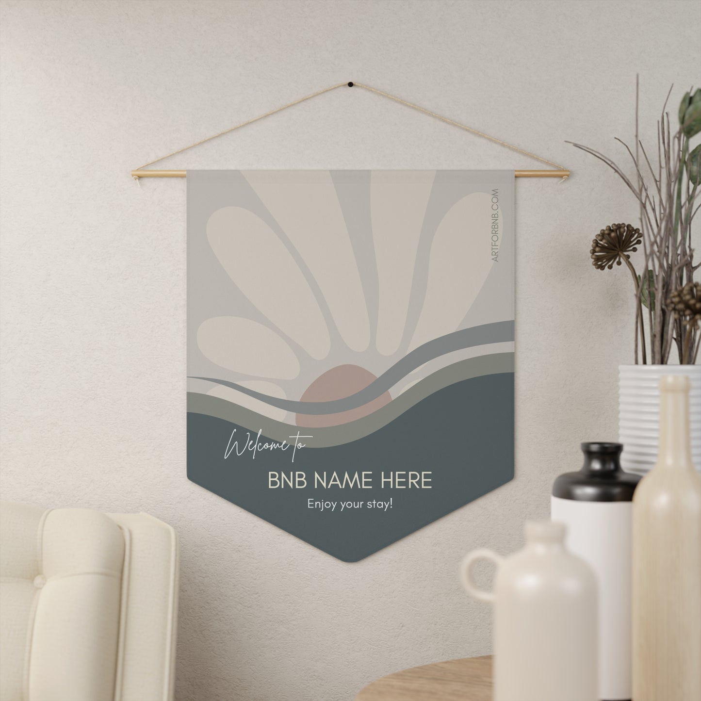 Flower Sun in Custom Colors Welcome Pennant Banner for Airbnb, Home Decor, Personalized Sign, Guest Welcome Vista Nuovo Fine Art Prints by Juliana2me