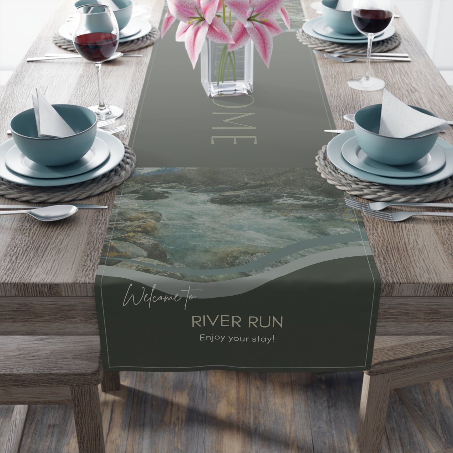 Welcoming River Run Table Runner, Home Decor, Dining Table Accessory, Rustic Table Setting, Perfect for Gatherings & Celebrations, [...] Vista Nuovo Fine Art Prints by Juliana2me