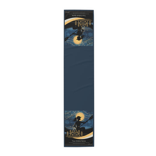 Table Runner - Lake House Decor Paddle Canoe Starry Night Design