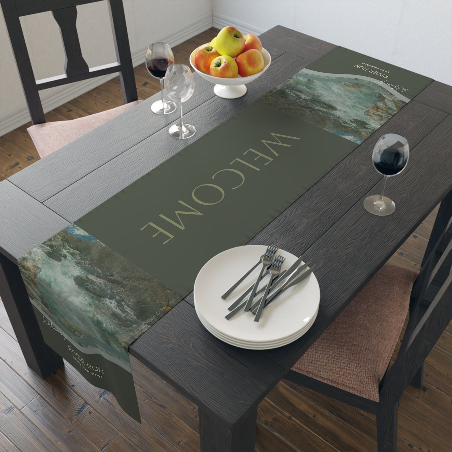 Welcoming River Run Table Runner, Home Decor, Dining Table Accessory, Rustic Table Setting, Perfect for Gatherings & Celebrations, [...] Vista Nuovo Fine Art Prints by Juliana2me