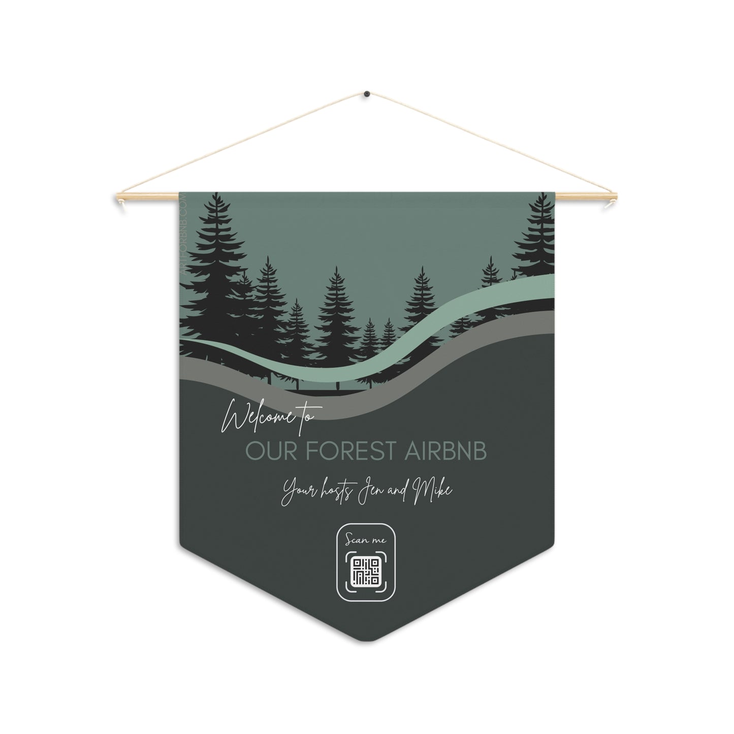 Simple & Practical FOREST Airbnb Welcome Pennant with QR Code, Rustic Home Decor, Cabin Vibe Wall Hanging Vista Nuovo Fine Art Prints by Juliana2me