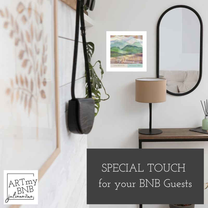 Peel and Stick Welcome ART squares with WiFi and Contact info for your Guests