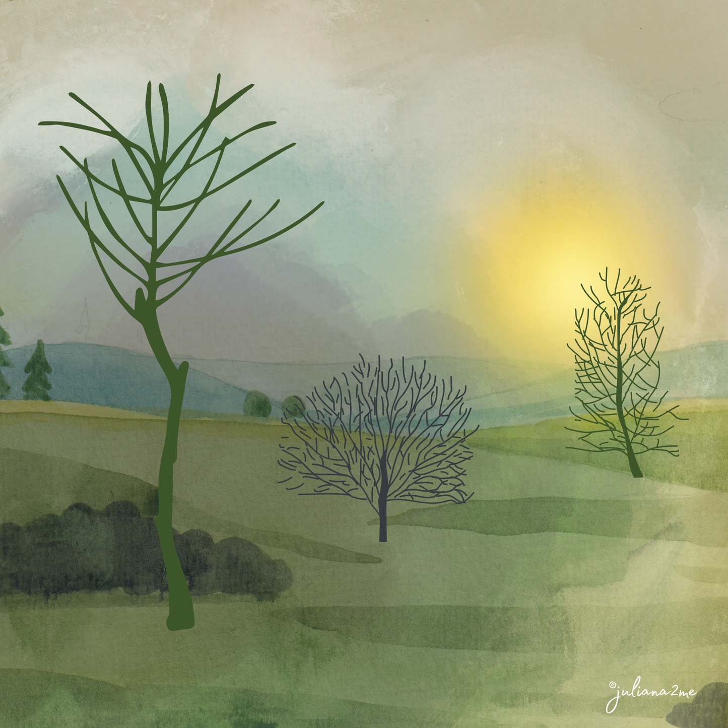 Sun Over Hills Vista Nuovo Fine Art Prints by Juliana2me