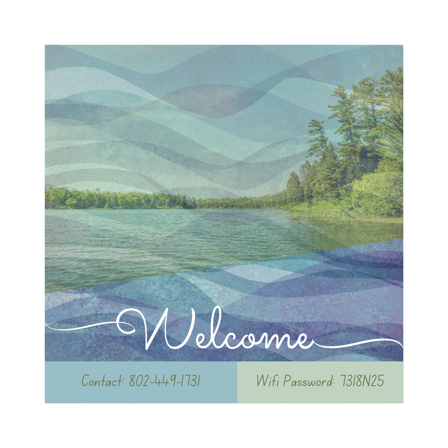 Peel and Stick Welcome ART squares with WiFi and Contact info for your Guests